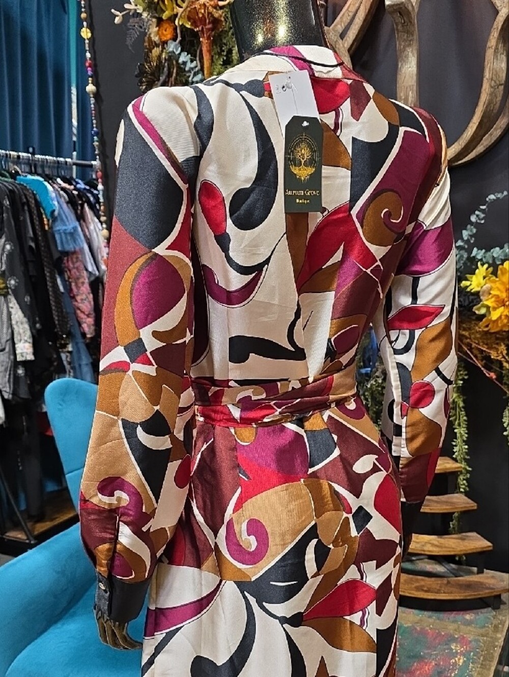 NEW! Zara Abstract Print Button Up Maxi Dress in Magenta, Brown and Black - Picture 10 of 13